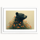 Black bear wall art collection framed in white with a mat, showcasing a striking and detailed design ideal for nature lovers and home decor enthusiasts.