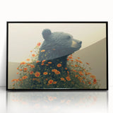 Framed wall art showcasing a striking black bear design, featuring vibrant colors and intricate details, perfect for wildlife enthusiasts and home decor.