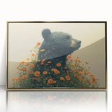 Framed acrylic wall art featuring a striking black bear design with gold accents, ideal for modern home decor. Perfect for adding a touch of nature and elegance to any room.