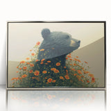 Framed wall art featuring a black bear design, presented in an elegant silver frame, showcasing intricate details and textures, perfect for nature enthusiasts.