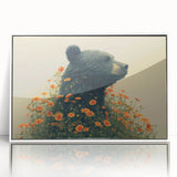 Framed wall art showcasing a striking black bear design with a sleek white border, ideal for nature-themed decor. Perfect for wildlife enthusiasts and home decoration.