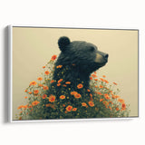 Framed canvas wall art showcasing a stylized black bear design, set against a white background, perfect for modern home décor. Ideal for animal lovers and nature enthusiasts.
