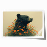 Black bear wall art print featuring a stunning minimalist design, showcasing the bear's silhouette against a soft beige background, ideal for nature lovers and home decor enthusiasts.