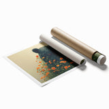 Black bear wall art print featuring a minimalist design, showcasing intricate details and textures, rolled for easy display and shipping. Perfect for nature enthusiasts and home décor.