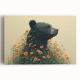 Black bear wall art collection on stretched canvas, showcasing a detailed, realistic design with vibrant colors, ideal for nature lovers and home decor enthusiasts.