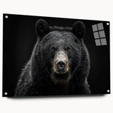 Black bear wall art collection featuring an acrylic glass side view with decorative pins, showcasing intricate bear design, ideal for nature-themed decor.