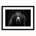 Framed wall art featuring a striking black bear design with a sleek black mat, perfect for enhancing modern home decor and nature-themed interiors.