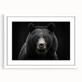 Black bear wall art collection framed in white, showcasing a detailed bear design with matting, perfect for nature-themed decor. Ideal for wildlife enthusiasts.