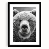 Black bear wall art design framed in a sleek black mat, showcasing intricate details and textures, perfect for nature-themed home decor and wildlife enthusiasts.