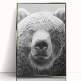 Framed black bear wall art design showcasing a striking silver-acrylic finish, ideal for enhancing modern home decor with a nature-inspired touch.