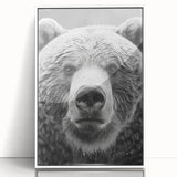 Framed wall art featuring a black bear design set against a white background, showcasing intricate details and textures, ideal for nature-themed home decor.
