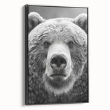 Framed canvas wall art showcasing a black bear design, featuring a side view with rich details and vibrant colors, ideal for nature-themed home decor.