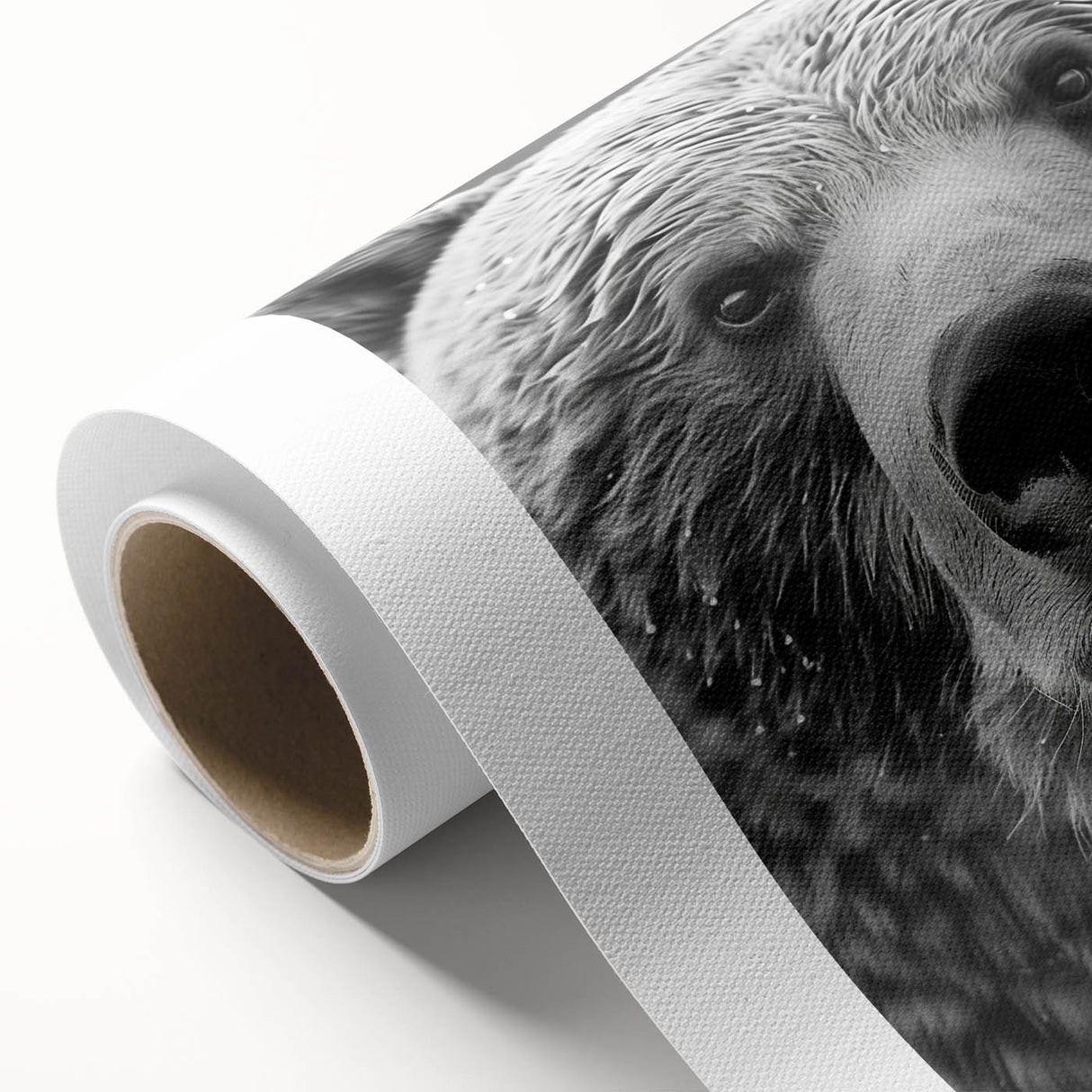 Black bear wall art design on rolled canvas showcasing intricate details and vibrant colors, perfect for home decor. Ideal for nature enthusiasts and animal lovers.