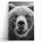 Black bear wall art design on stretched canvas, featuring a striking natural scene with rich colors, ideal for wildlife enthusiasts and home decor.