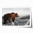 Brown bear design wall art print featuring a whimsical illustration of a bear surrounded by colorful elements, perfect for home decor or children's rooms.