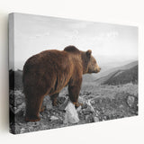 Brown bear wall art canvas featuring a detailed, realistic depiction of a brown bear in a forest setting, showcasing rich colors and textures for an inviting home decor piece.