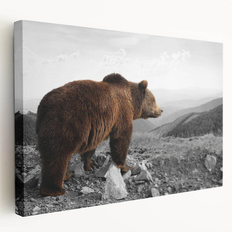 Brown bear wall art canvas featuring a detailed, realistic depiction of a brown bear in a forest setting, showcasing rich colors and textures for an inviting home decor piece.