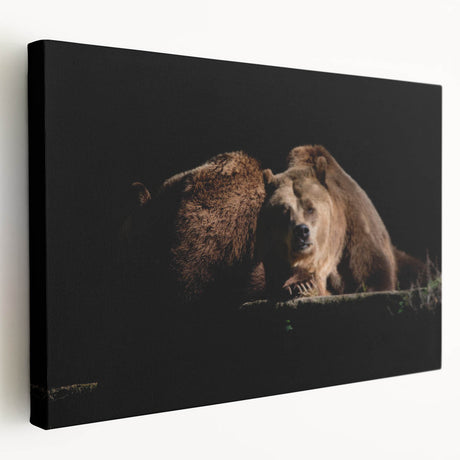 Side view of a brown bear canvas wall art piece featuring a detailed design on stretched canvas, showcasing rich colors and textures, ideal for nature-themed decor.