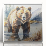 Framed wall art collection featuring a brown bear design in a modern acrylic frame, showcasing a white front view ideal for nature-themed decor.