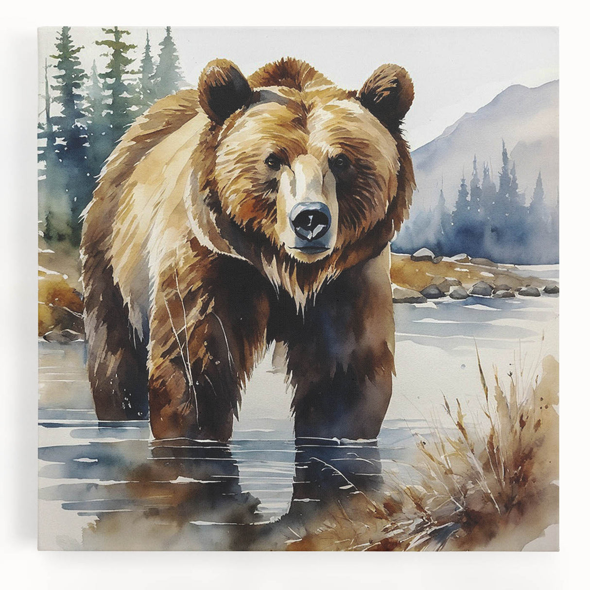Brown bear wall art collection displayed on stretched canvas, showcasing intricate details and rich colors, perfect for nature-themed home decor.