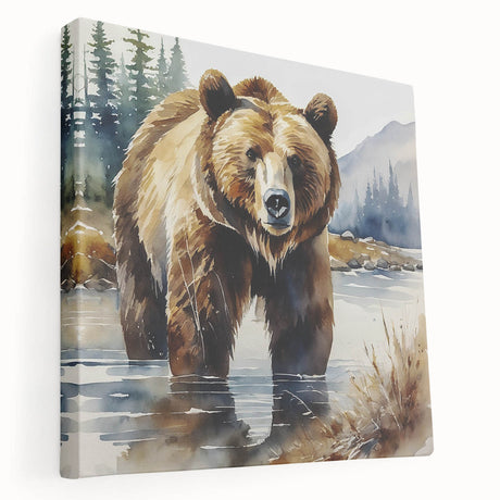 Brown bear wall art collection featuring a stretched canvas design, showcasing a side view of a majestic brown bear against a natural background, ideal for wildlife enthusiasts.