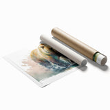 Brown bear wall art print showcasing a detailed illustration of a bear against a vibrant forest background, rolled and ready for framing, perfect for nature lovers.