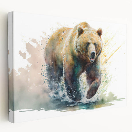 Stretched canvas wall art featuring a brown bear design, showcasing intricate details and vibrant colors, ideal for nature-themed home decor and wildlife enthusiasts.