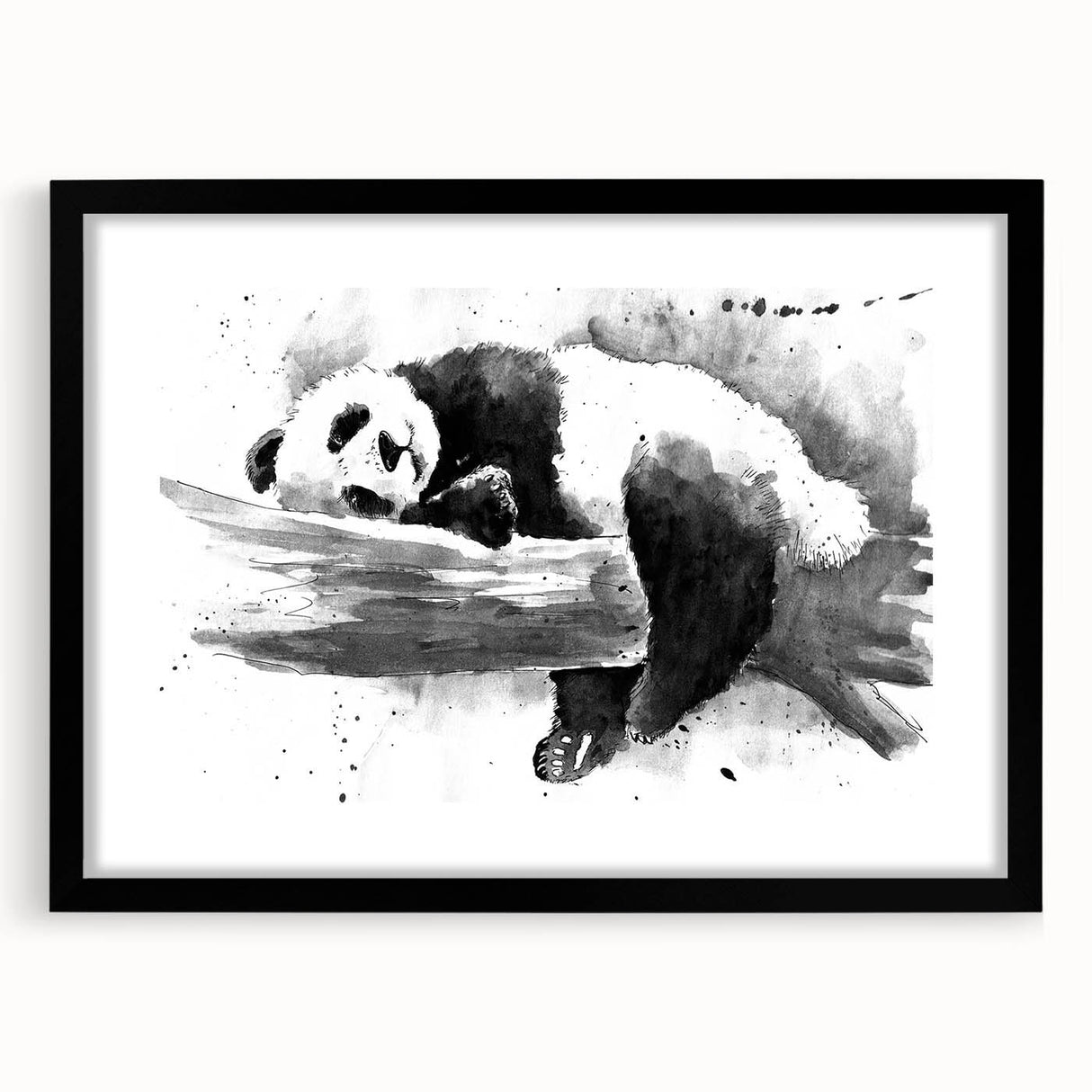 Black-framed wall art featuring a cute panda bear design, set against a minimalist white background, perfect for children's rooms or playful decor themes.