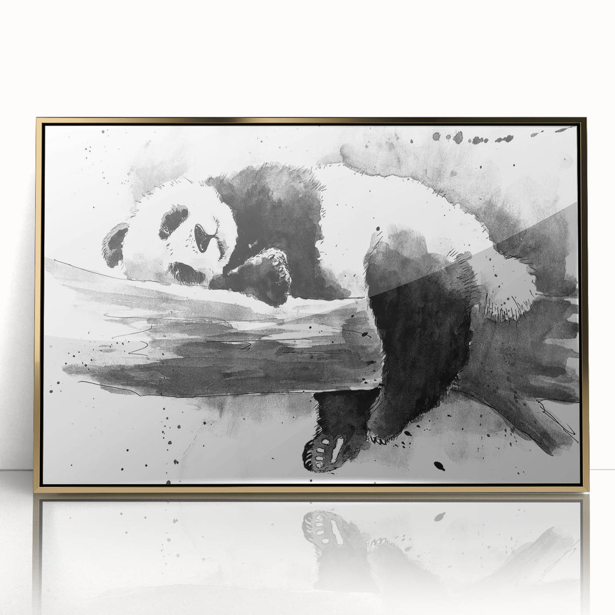 Framed wall art featuring a panda bear design with a gold-acrylic front. The artwork is elegant and playful, perfect for animal lovers and modern decor.