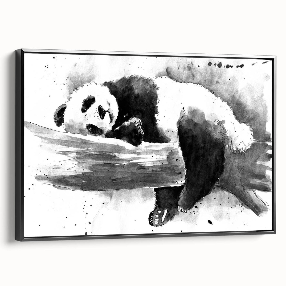 Framed wall art featuring a black panda bear design on canvas, showcasing vivid colors and intricate details, perfect for modern home decor.
