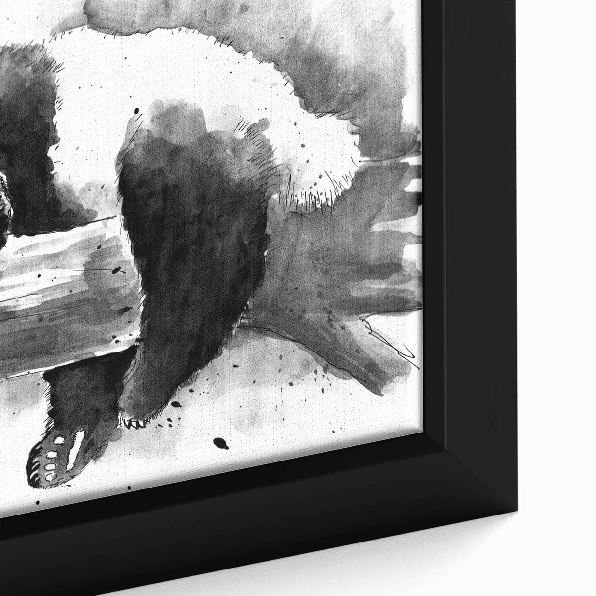Close-up of a framed canvas wall art featuring an adorable panda design with vibrant colors, perfect for children's room decor, showcasing playful and whimsical elements.