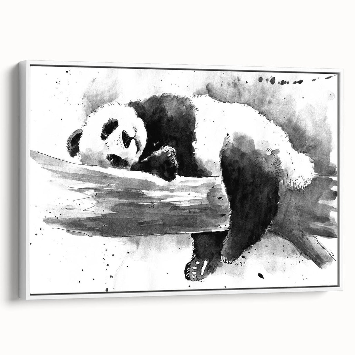 Framed canvas wall art featuring a whimsical panda bear design, showcasing vibrant colors and playful elements, ideal for children's room decor.
