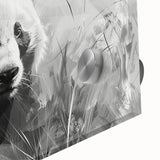 Close-up of a vibrant acrylic glass wall art piece featuring a playful panda bear design, perfect for adding a whimsical touch to children's rooms or nurseries. The colorful artwork showcases the panda's expressive features and is ideal for modern home decor.