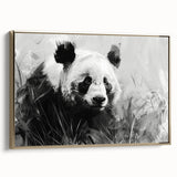 Framed wall art featuring a panda bear design on a gold background, showcasing a modern and playful aesthetic, ideal for children's room decor or animal lovers.