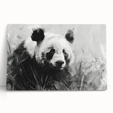 Colorful panda bear wall art design on stretched canvas, showcasing vibrant hues and playful imagery, perfect for children's room decor or nursery settings.