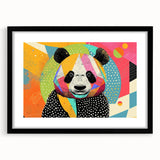 Framed wall art featuring a whimsical panda bear design in black and white, set in a sleek black frame with a white mat, ideal for playful home decor.
