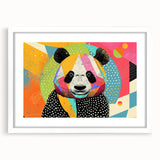 Framed wall art featuring a cute panda bear design with a white mat, showcasing a playful and whimsical aesthetic perfect for children's rooms or nurseries.