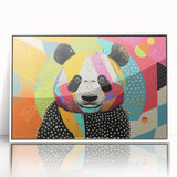 Framed wall art featuring a playful panda bear design, showcased in a white frame, perfect for children's rooms or animal-themed decor. Ideal for adding a whimsical touch to any space.