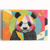 Vibrant panda bear wall art design on stretched canvas, showcasing playful colors and intricate details, perfect for children's room decor.