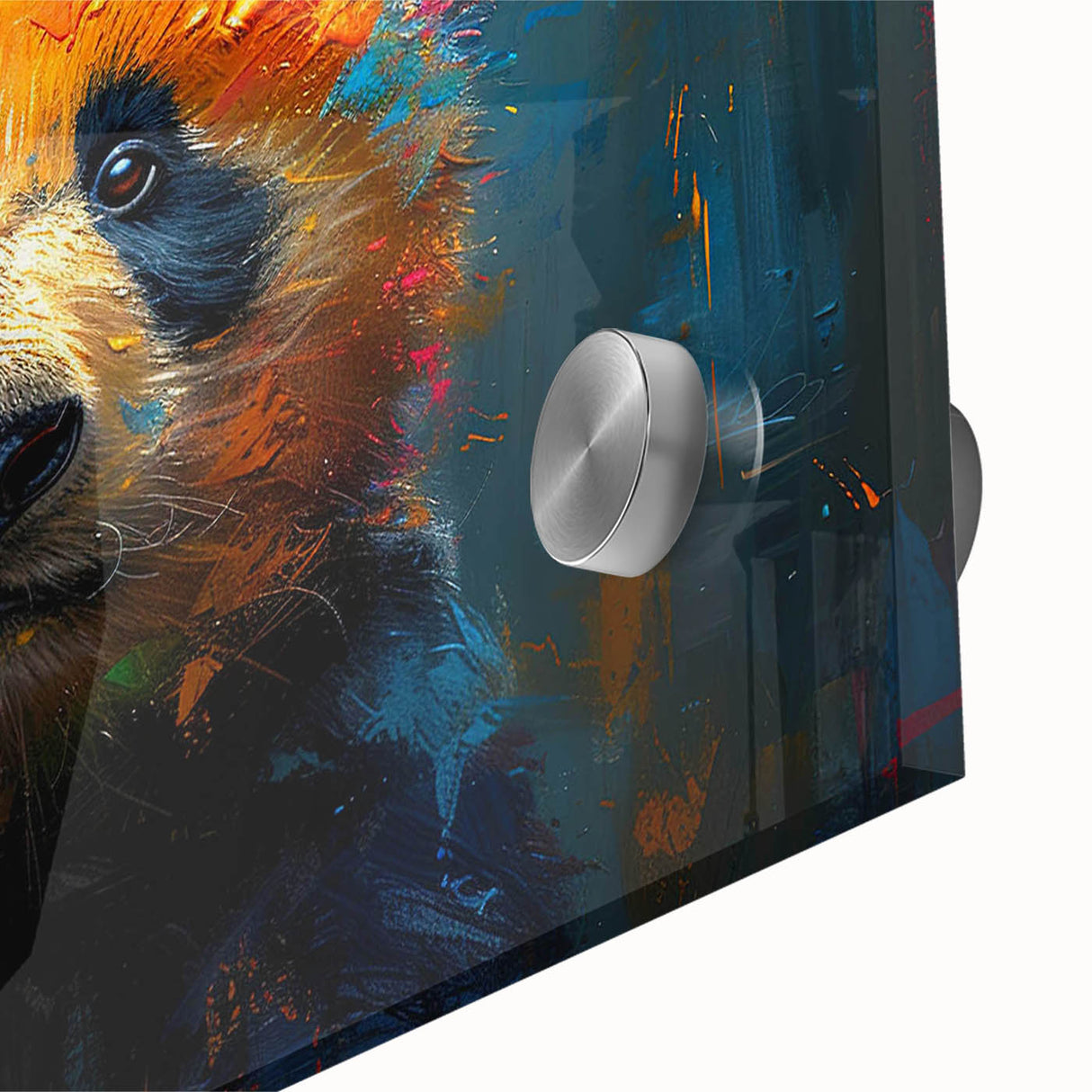 Close-up view of a panda bear-themed wall art piece, showcasing vibrant colors and intricate details on acrylic glass, ideal for modern home decor. This unique design captures the essence of wildlife art, perfect for animal lovers and art enthusiasts.