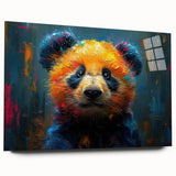 Side view of a panda bear design wall art piece, showcasing vibrant colors and a sleek acrylic glass presentation, ideal for modern home decor.