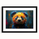 Framed wall art of a panda bear design, showcasing a playful panda against a black background, perfect for children's rooms or animal lovers' decor.