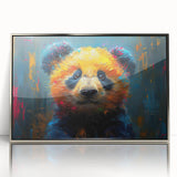 Framed wall art featuring a bear and panda design in a sleek silver frame, showcasing vibrant colors and intricate details, ideal for children's room decor.