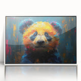 Framed wall art featuring a playful panda bear design in a modern acrylic frame with a white finish, perfect for children's rooms or animal-themed decor.
