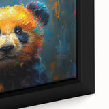 Framed close-up of a panda bear wall art design on canvas, showcasing vibrant colors and intricate details, perfect for children's room decor or wildlife enthusiasts.