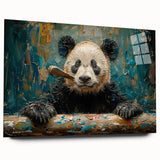 Stylish panda bear wall art collection displayed in a sleek acrylic frame, showcasing vibrant colors and contemporary design, perfect for modern decor.