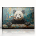 Framed acrylic wall art featuring a playful panda bear design, showcasing vibrant colors and a modern black frame, perfect for children's rooms or playful decor.
