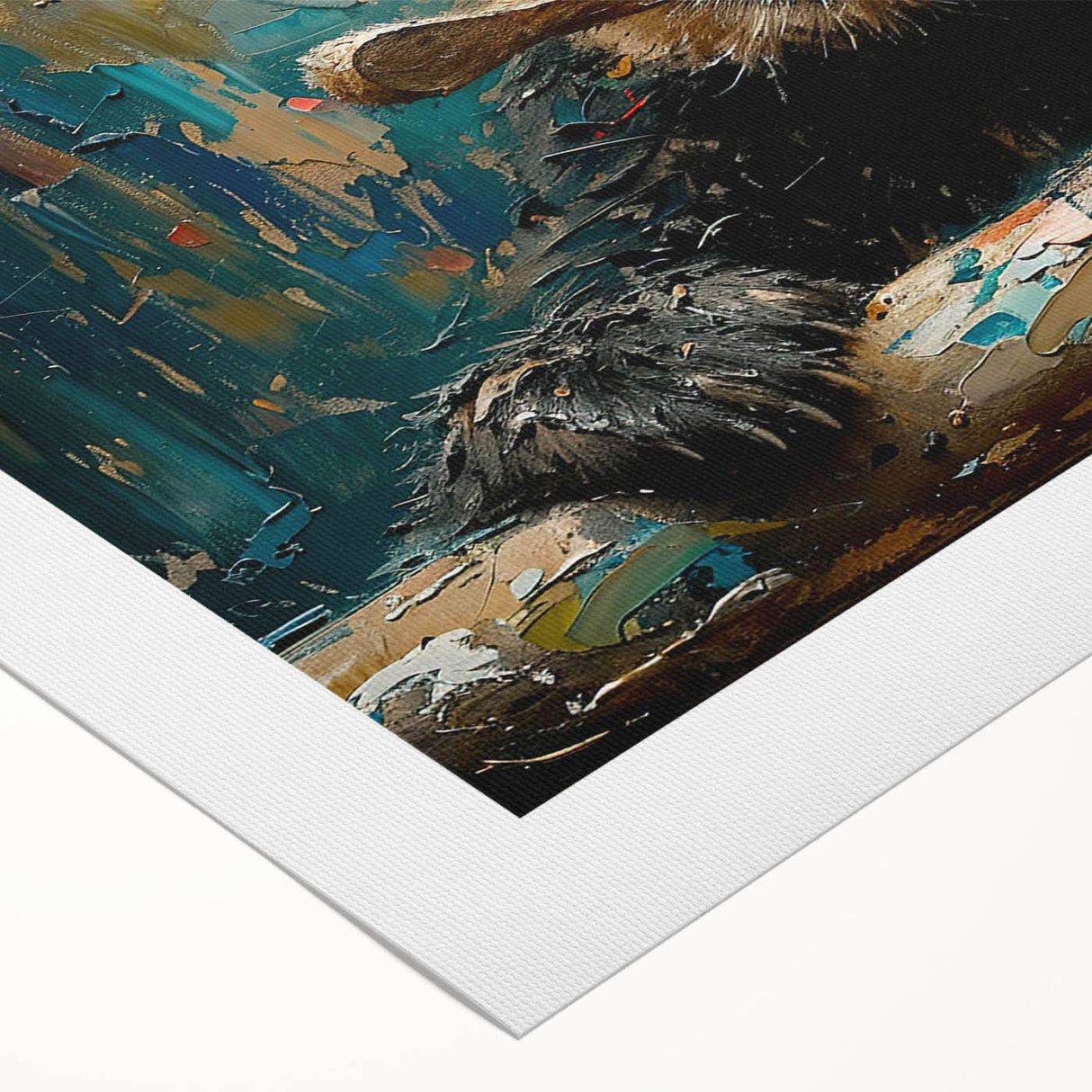Rolled canvas artwork showcasing a playful panda bear design in vibrant colors, perfect for children's room decor, securely packaged in a protective tube.