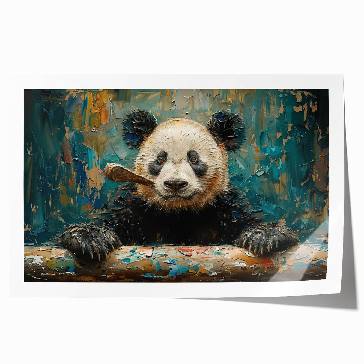 Panda-themed wall art print showcasing a playful bear design, featuring vibrant colors and intricate details, rolled into a protective tube for easy display.