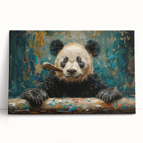 Stretched canvas wall art showcasing a playful panda bear design, perfect for children's rooms. The vibrant colors and whimsical style create a cheerful atmosphere.
